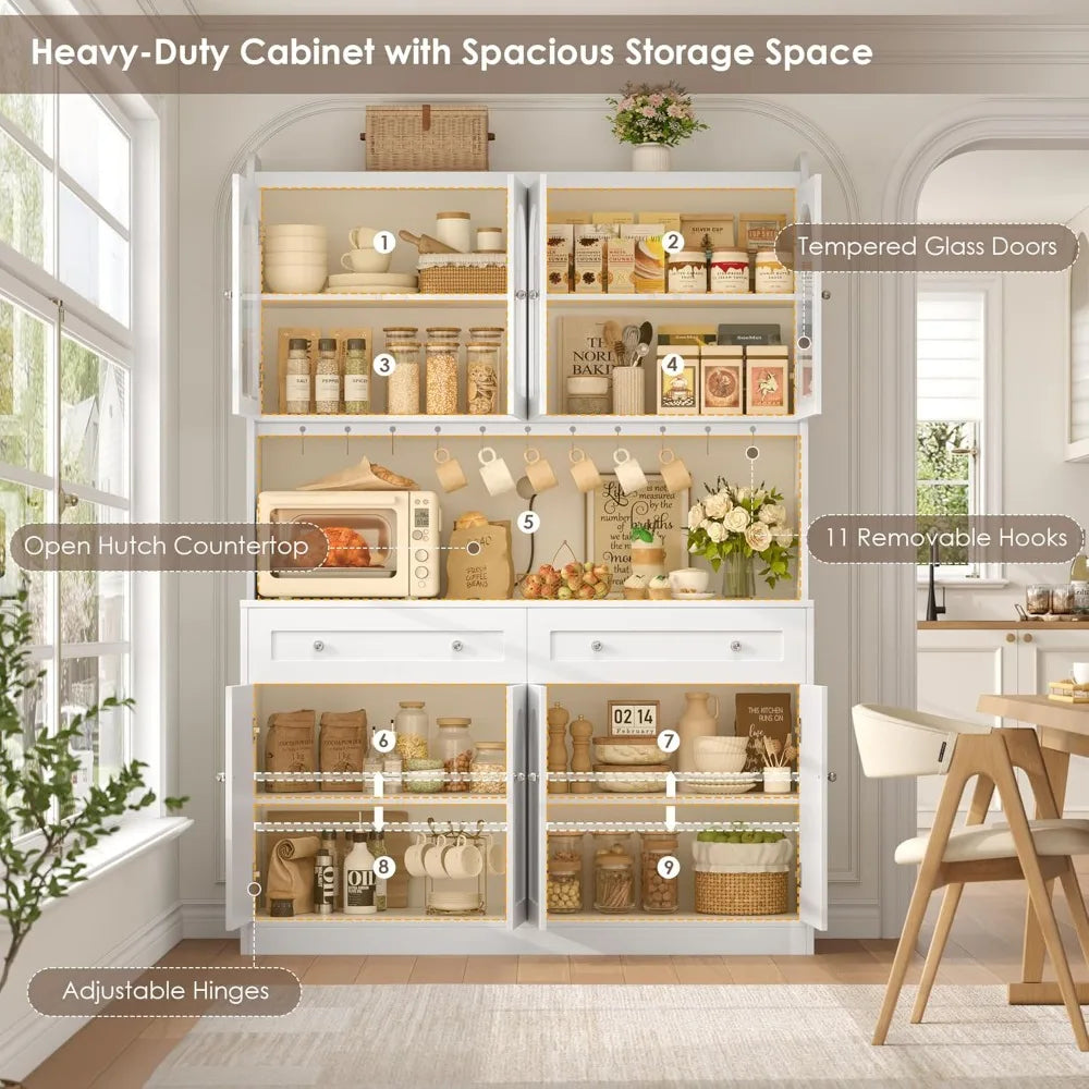 73" Tall Kitchen Pantry Cabinet with Countertop Adjustable Shelves