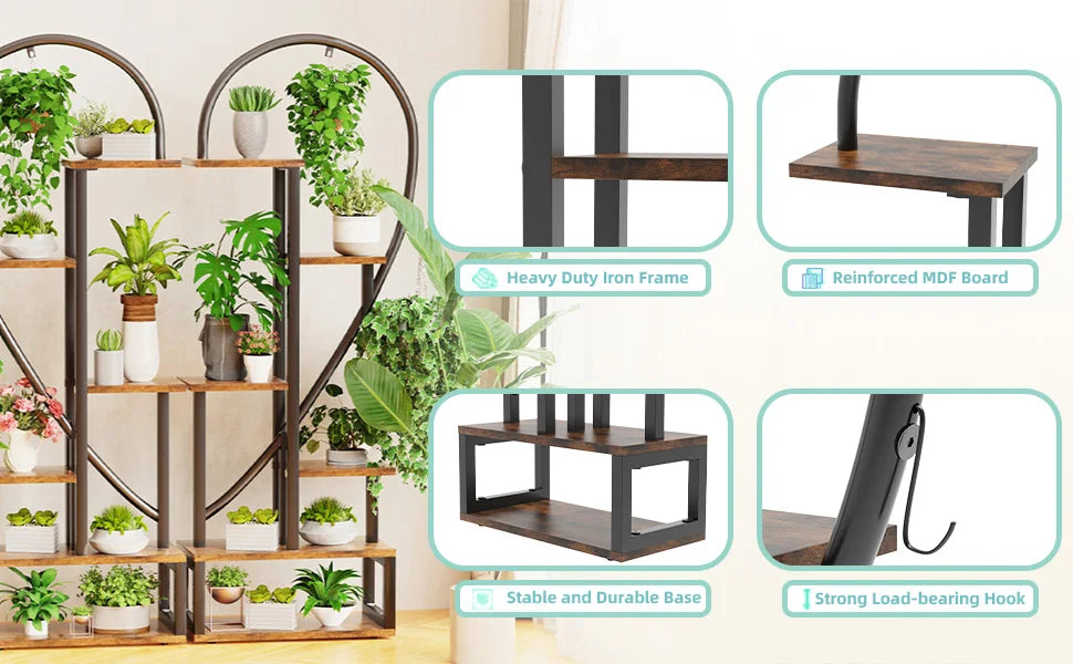 6 Tier Heart Shaped Plant Stand Storage Rack for Garden Living Room