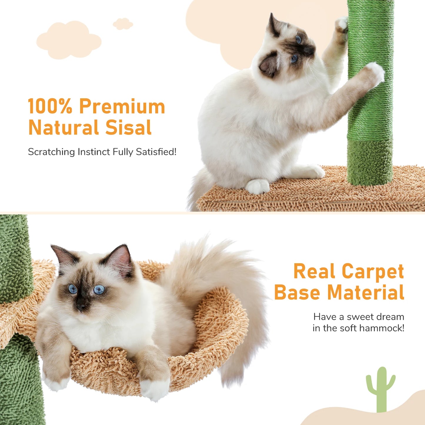 Ljustra 5-Tier Floor to Ceiling Cat Tree Cactus Scratching Post Hammock
