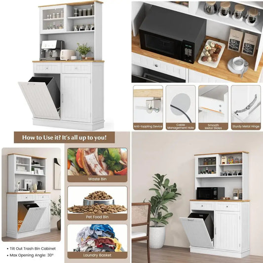 68 Inch Tall Kitchen Pantry Cabinet Buffet with Sliding Glass Door