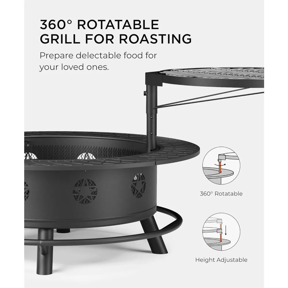 43 Inch Fire Pit BBQ Grill Outdoor Heavy Duty Wood Burning Firepit