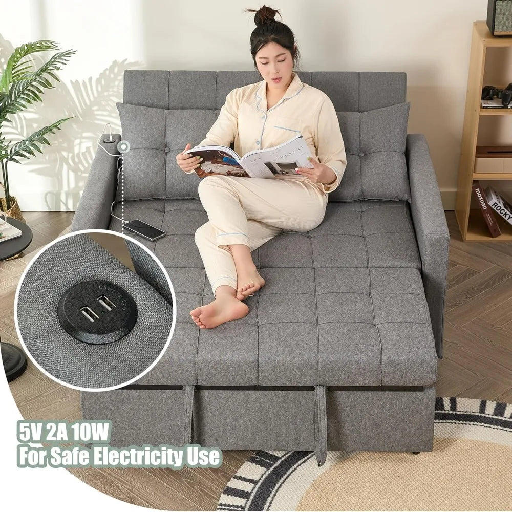 52 Inch Sleeper Sofa Bed Loveseat with Adjustable Backrest and USB Ports