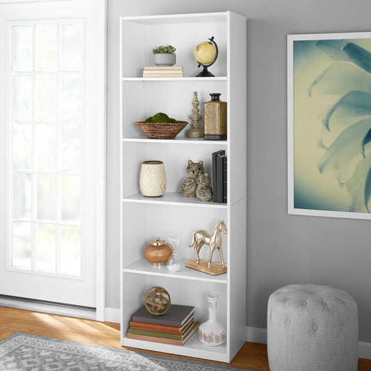5-Shelf Bookcase Adjustable Shelves Solid Wood Display Storage Unit