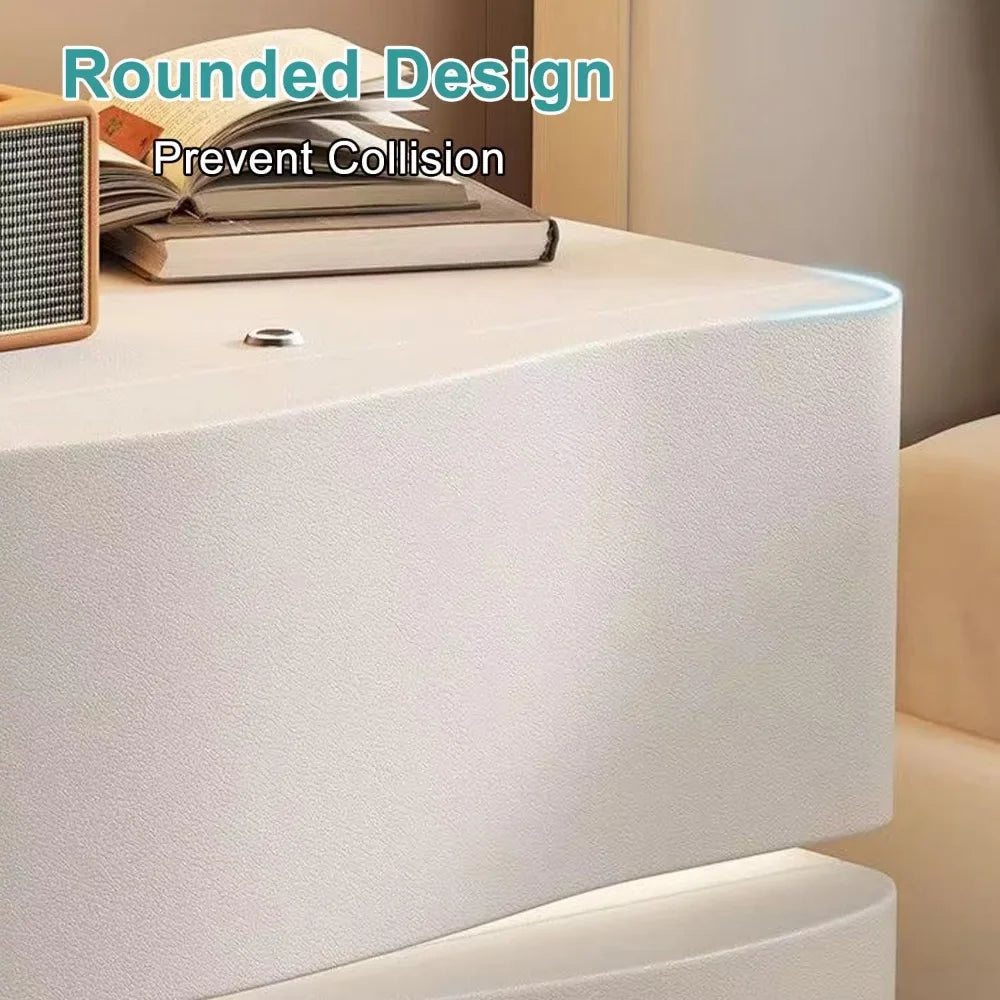 Solid Wood Nightstand with LED Tubes Modern 2 Drawer Bedside Table