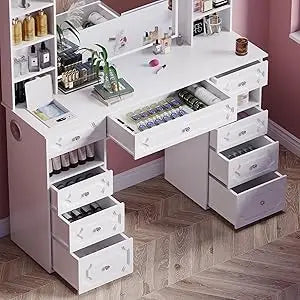 Dressing Table Vanity Desk with Mirror Lights Bluetooth Speaker Makeup