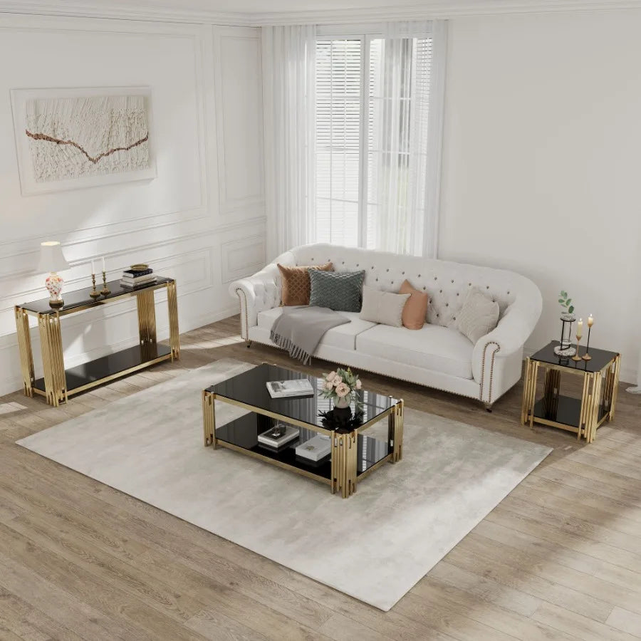 Modern Glass Console Table 55 Inch Gold Metal Frame for Living Room Entryway
