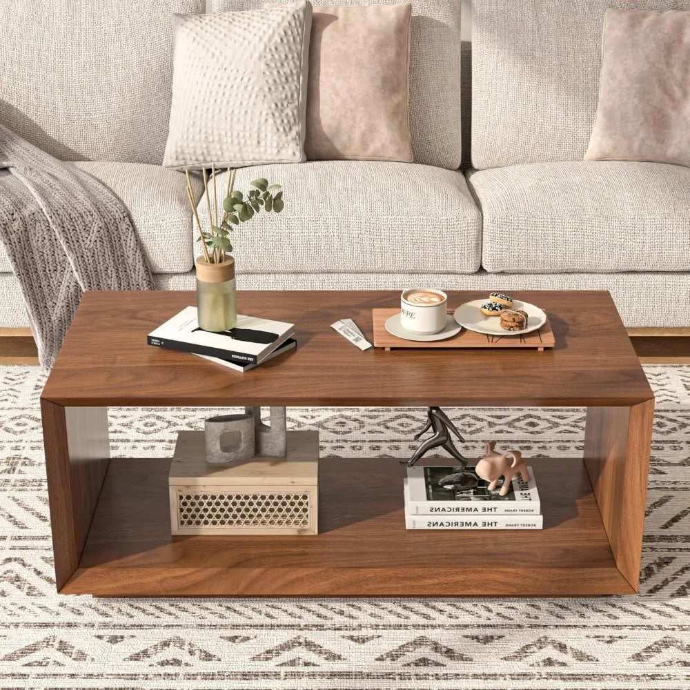 Mid Century Modern Coffee Table with Storage Rectangle Living Room Furniture