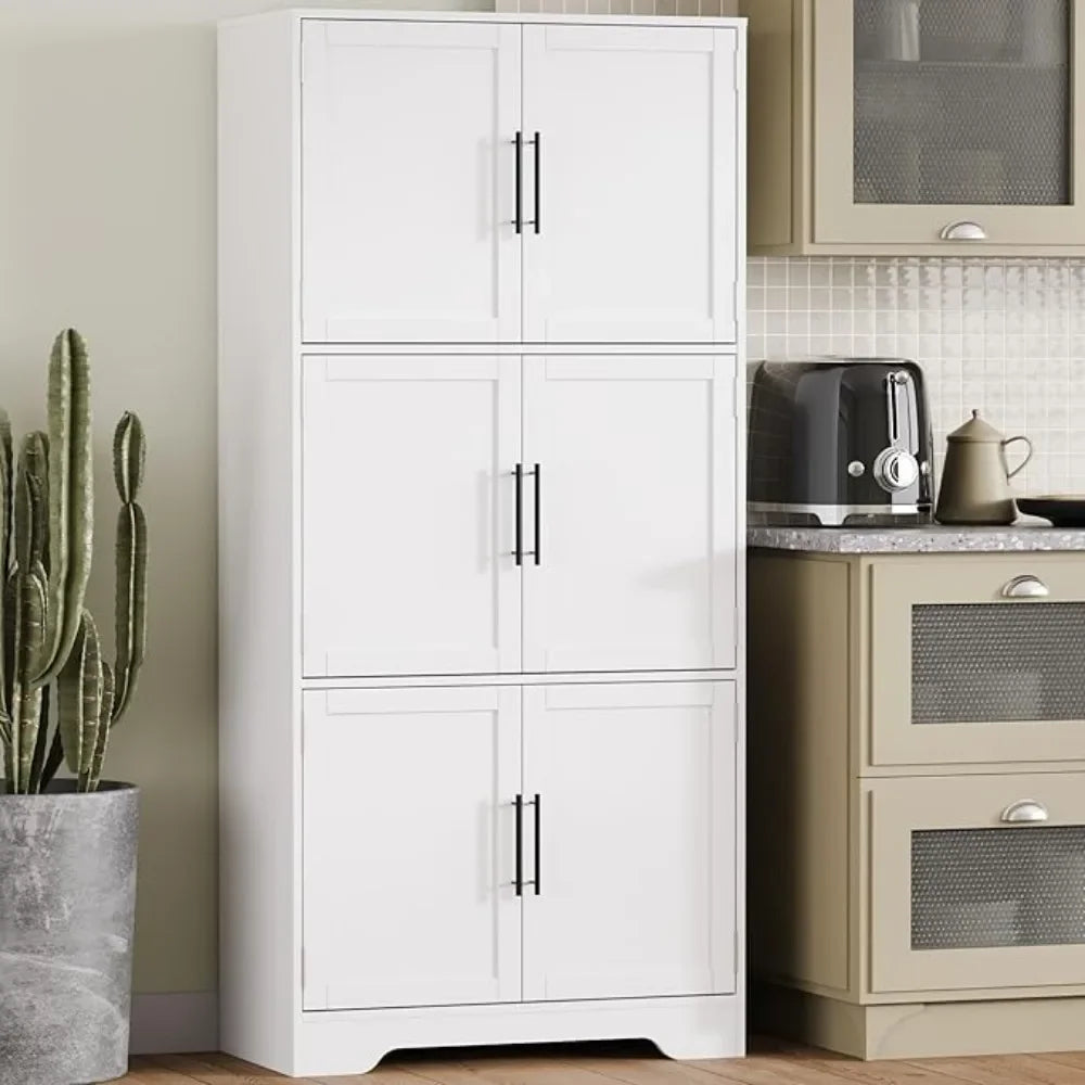 68.5 Inch Kitchen Pantry Cabinet Tall Storage 6 Doors Adjustable Shelves