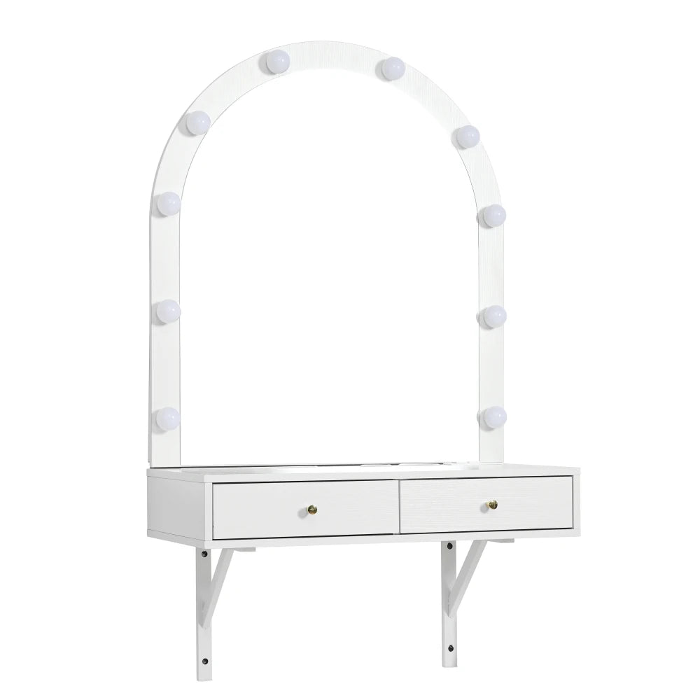 Floating Makeup Vanity Desk with Mirror 3-Color Lights Storage Outlet