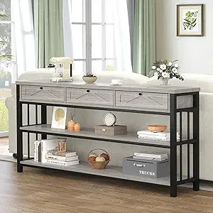 Modern White Entryway Table with 3 Drawers and Storage Shelf