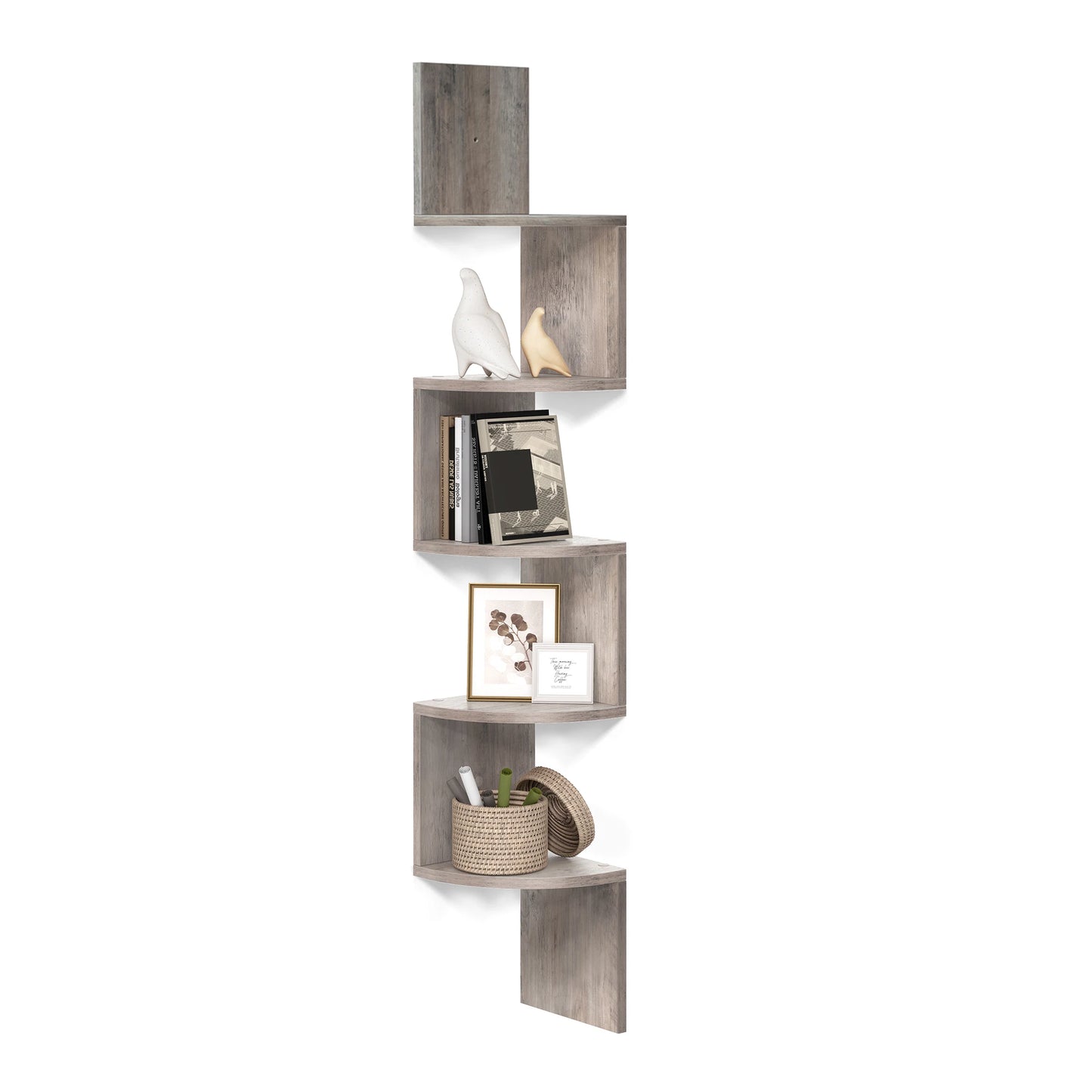 Ljustra 5-Tier Floating Corner Shelf Wall Mount Bookshelf Plant Stand