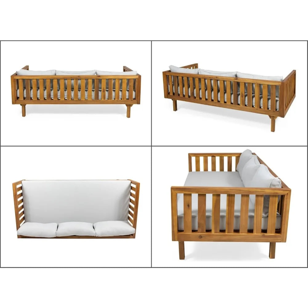 Outdoor 3 Seater Daybed Acacia Wood Patio Garden Couch with Cushions