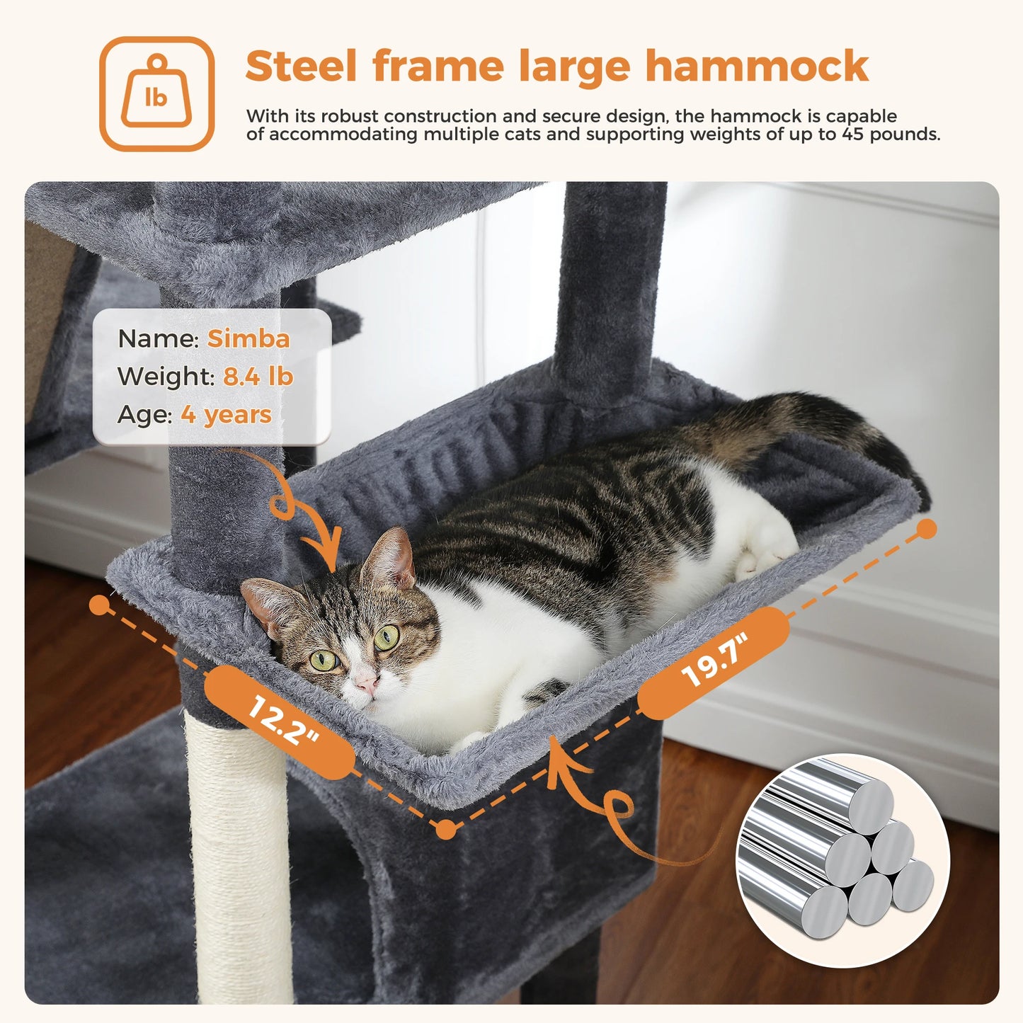 Multi-Level Cat Tree Indoor Tower with Scratching Posts Hammock Condo