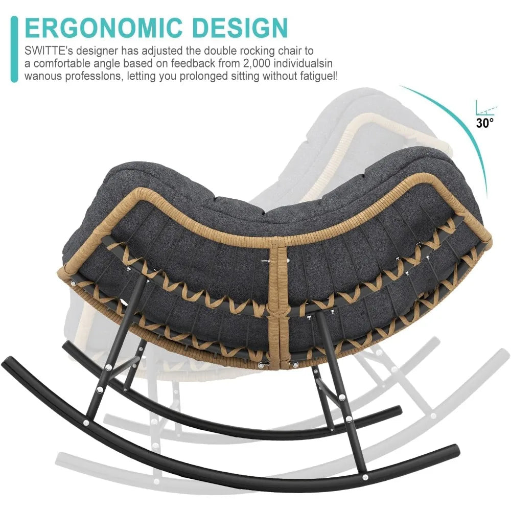 Double Rocking Chair Indoor Outdoor Oversized Papasan Loveseat