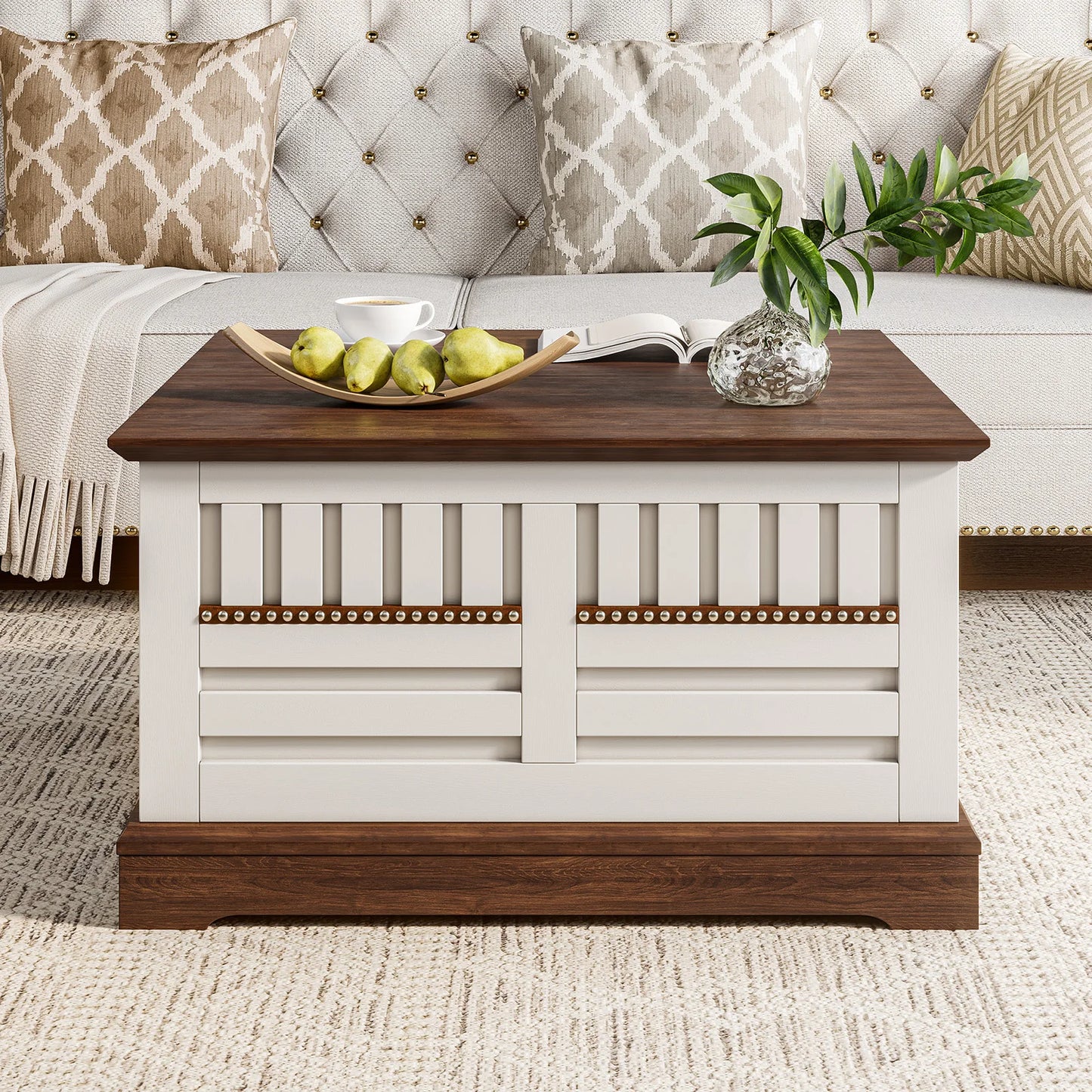 Farmhouse Lift Top Coffee Table with Hidden Storage for Living Room