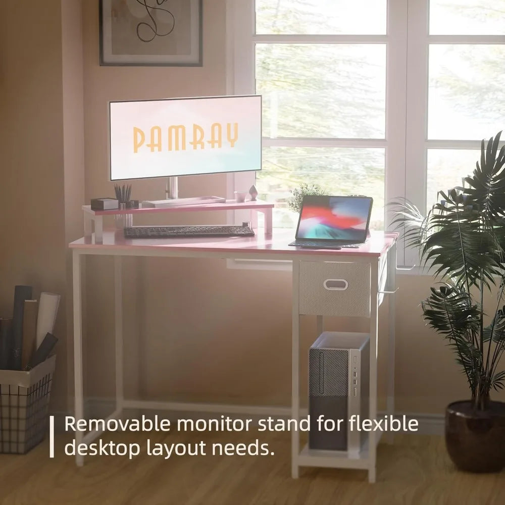 39 Inch Computer Desk with Monitor Stand Small Home Office Desk Storage