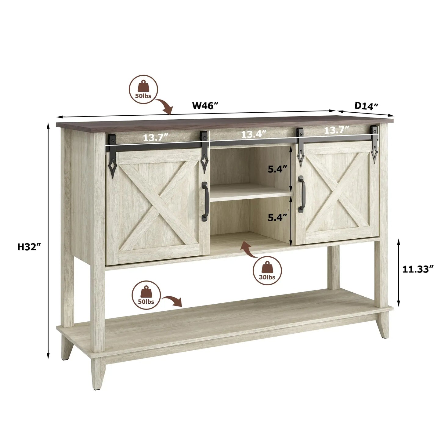 Vabches Entryway Table Sliding Barn Door Console Adjustable Storage
