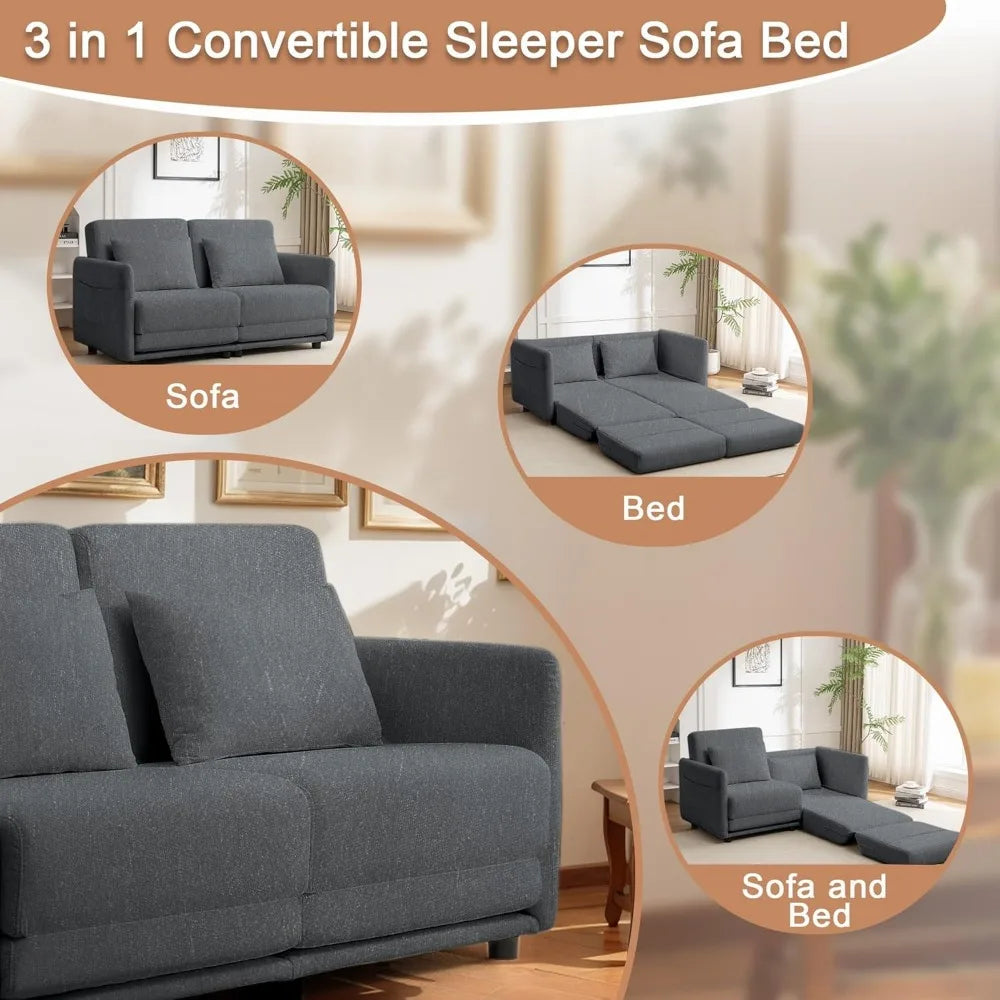 Ljustra 56.3" Futon Sofa Bed Convertible Loveseat Couch with Pockets