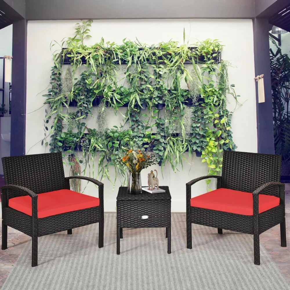 Ljustra Rattan Patio Furniture Set 3 Pieces Wicker Conversation Set