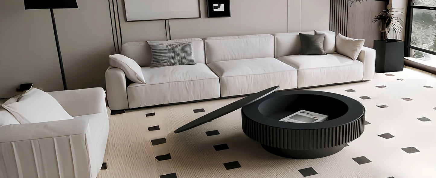 31.5 Round Coffee Table with Storage Modern Luxury Drum Accent Table