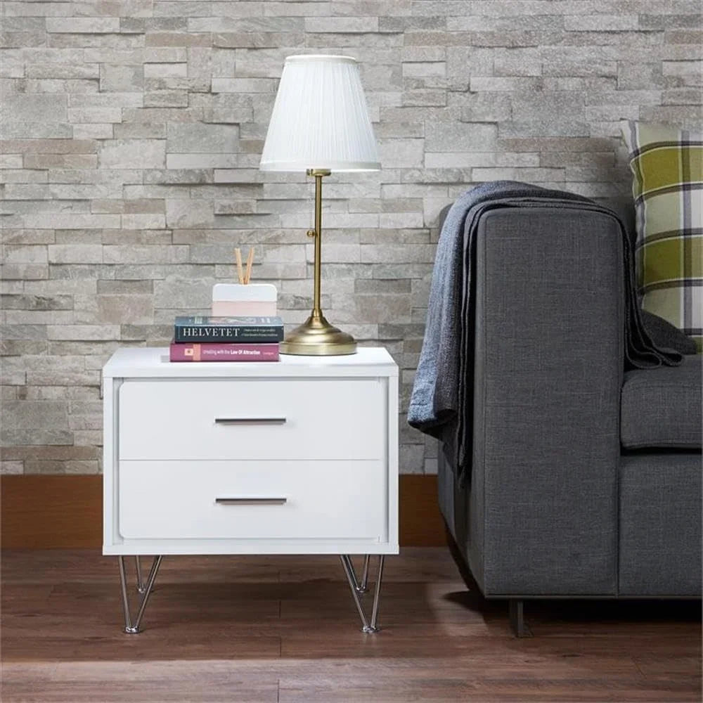Ljustra Wooden Rectangular 2-Drawer Nightstand with V Shaped Legs