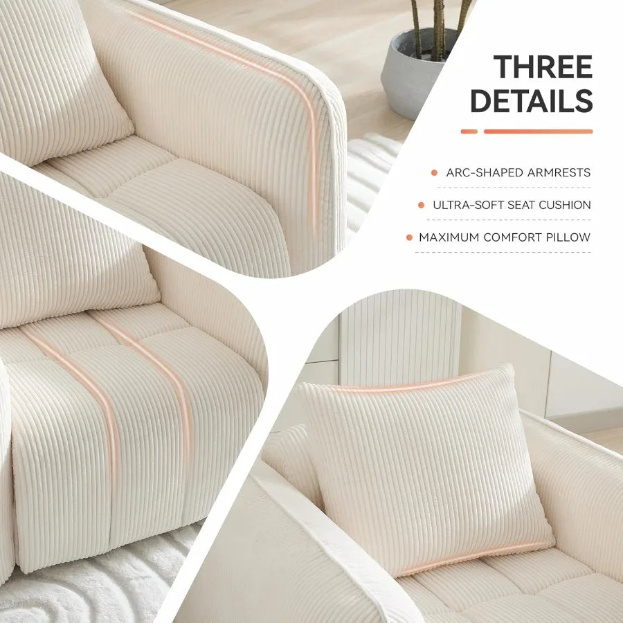 66in Boneless Corduroy Loveseat Sofa Tufted Deep Seat Couch for Living Room