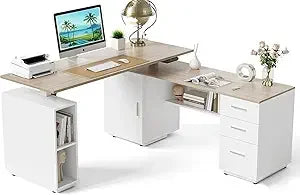 Electric Standing Desk Adjustable Height L-Shaped Executive Desk With Storage