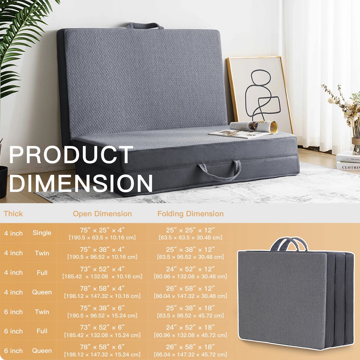 Ljustra Tri-Folding Gel Memory Foam Portable Mattress Comfortable