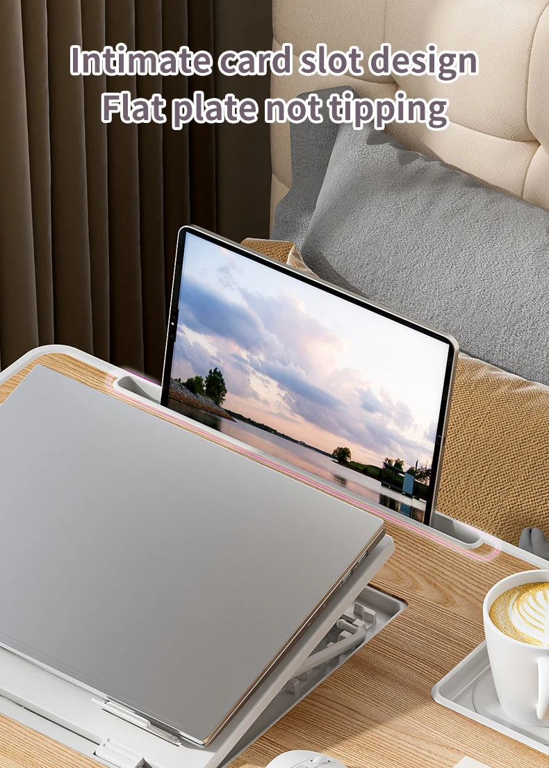 Foldable Laptop Bed Desk Portable Adjustable Height Wooden Surface