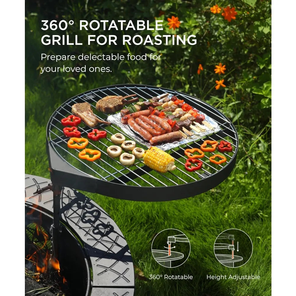 35 Inch Outdoor Fire Pit BBQ Grill Table 3 in 1 Metal Fire Pit