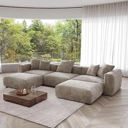 Ljustra Oversized Modular Sectional Deep 3-Seats Corduroy Sofa Chaise Ottomans Huge Convertible