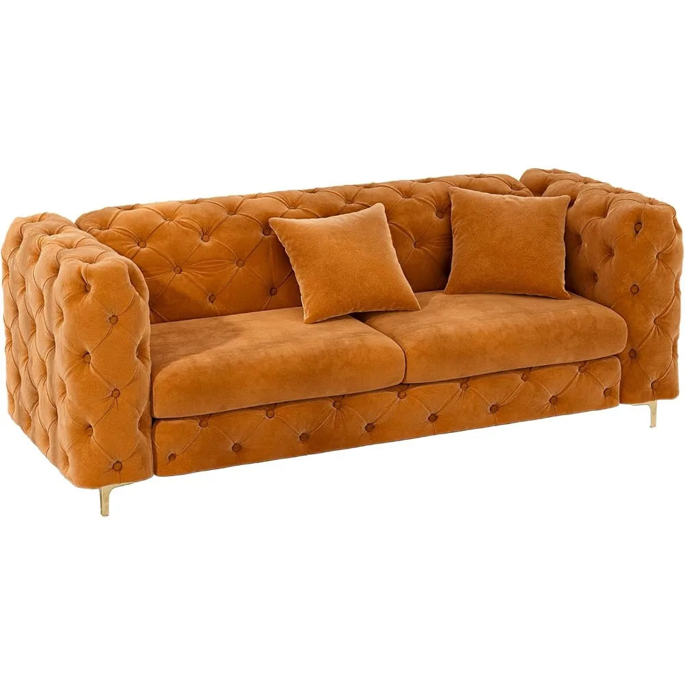 75 Inch Velvet Sofa Couch Mid Century Modern Tufted Button High Armrest