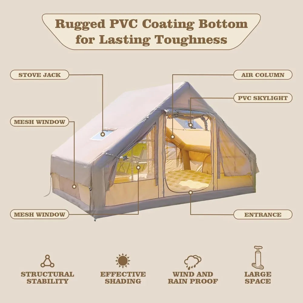 Ljustra 9.8x7 Inflatable Camping Tent 4-6 Person with Stove Jack