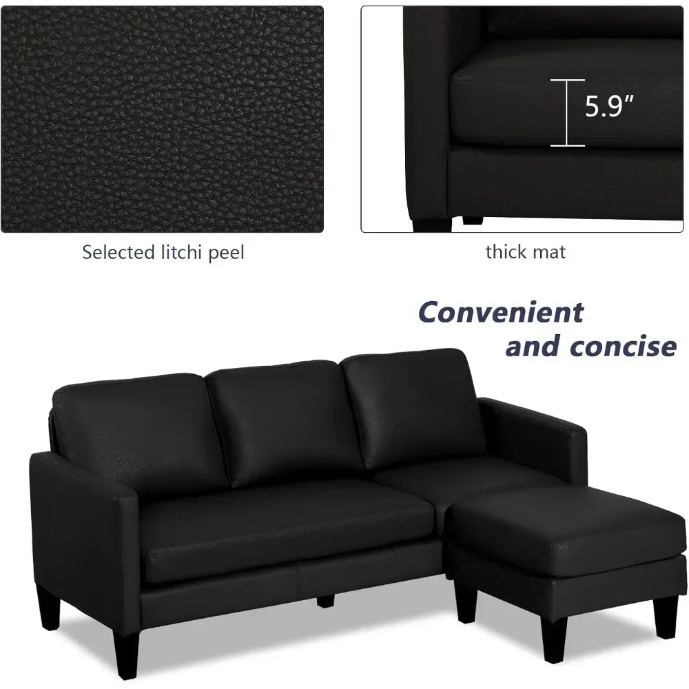 Ljustra Convertible Sectional Sofa Couch Faux Leather 3 Seater L Shaped