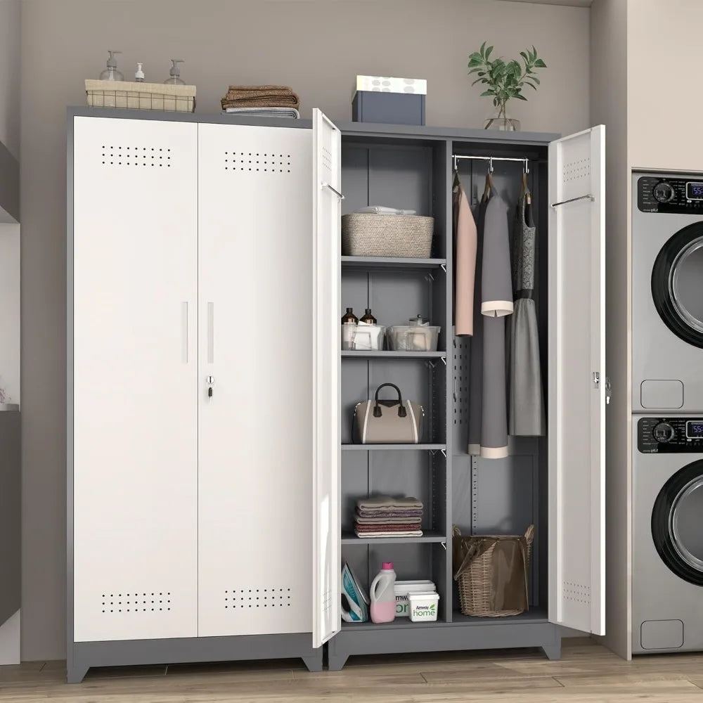 72.8" Broom Storage Cabinet Metal Utility Closet for Cleaning Supplies