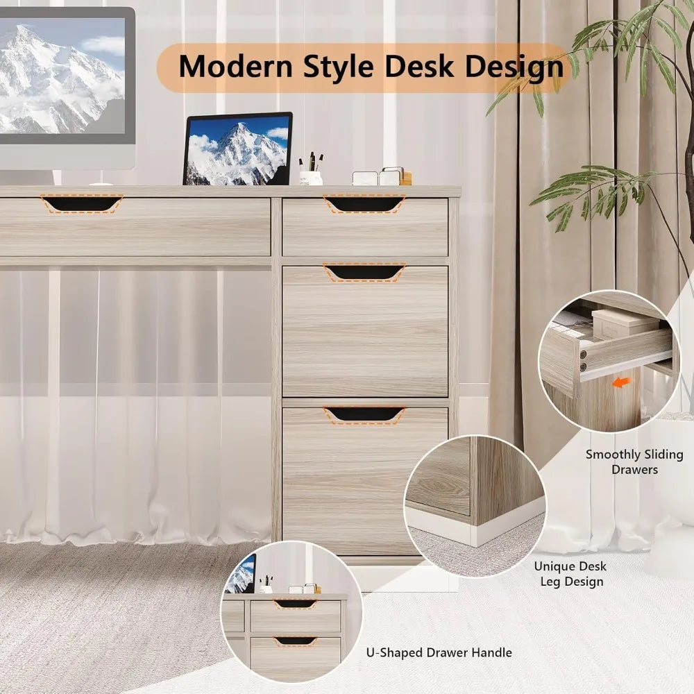 54 Inch Computer Desk with 7 Drawers Office Executive Workstation