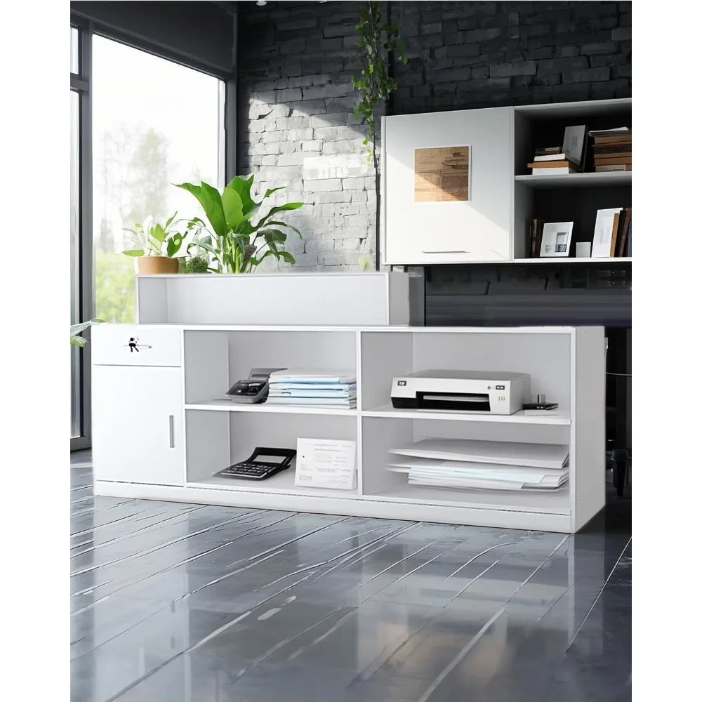 Modern Reception Desk with Lockable Drawers and Storage Compartments