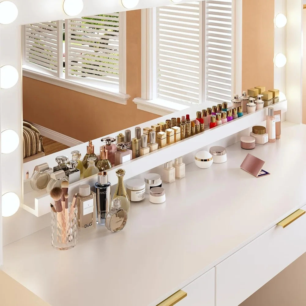 Ljustra Vanity Desk with Large Mirror Lights 9 Drawers Storage Outlet