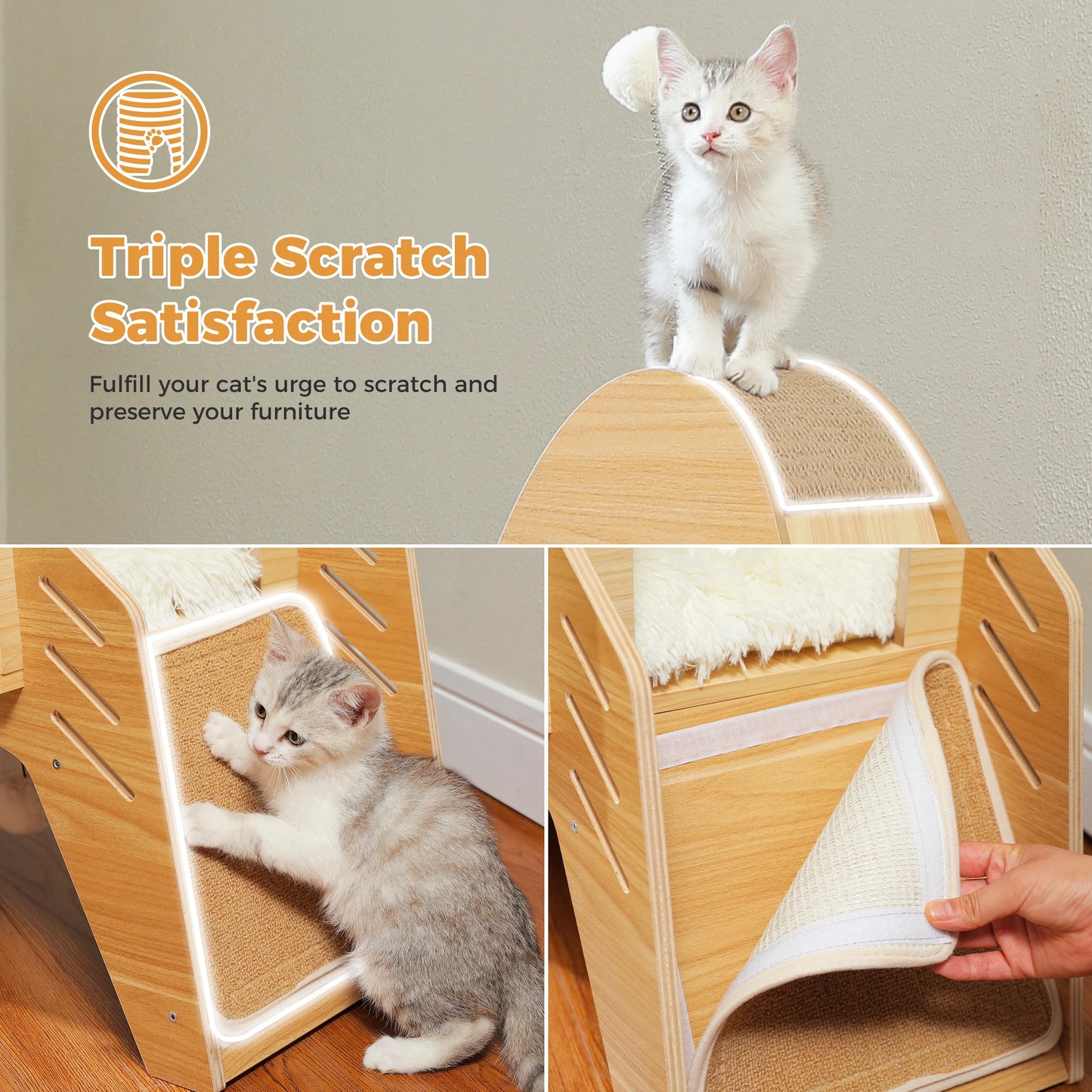 Modern Cat Tree Rocket Shape Wooden Indoor Cat Tower with Playhouse