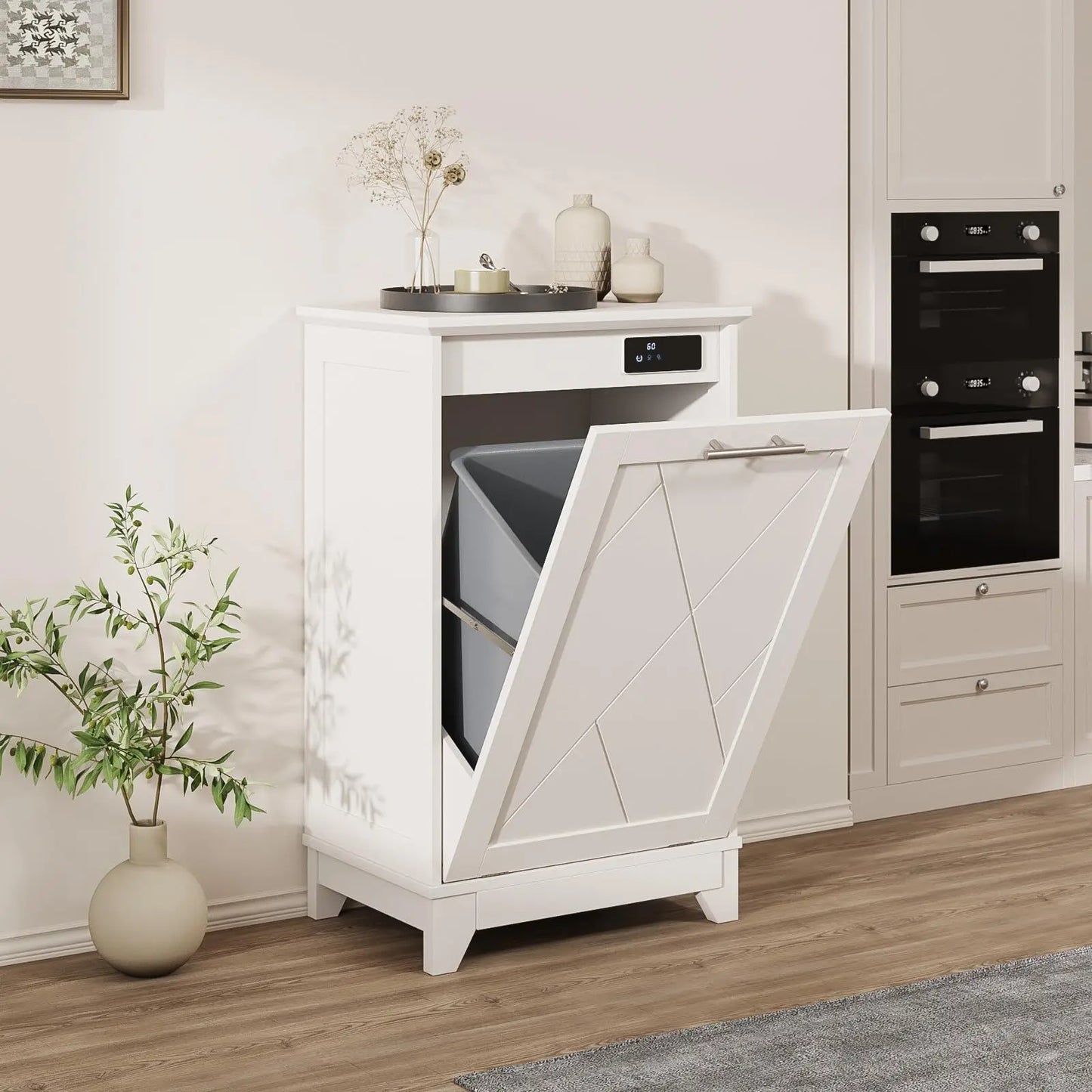 Tilt Out Trash Can Cabinet with Charging Station and Deodorizing Function