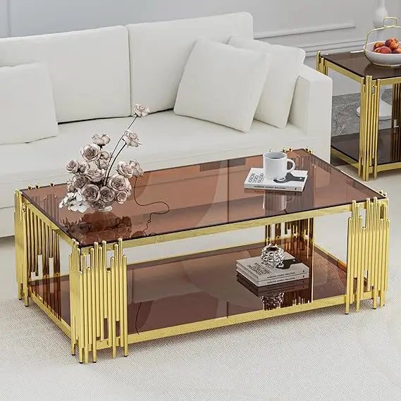 Ljustra Glass Coffee Table Modern Living Room Table Rectangular 51"