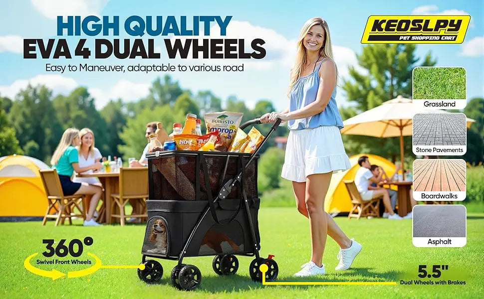 Ljustra 2-in-1 Folding Shopping Cart Pet Stroller Heavy Duty 99 LB