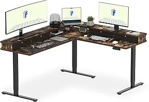 Large L Shaped Electric Standing Desk with Storage Drawers and Shelf