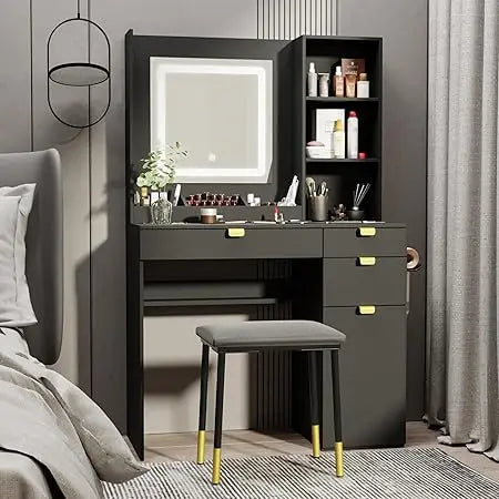 Ljustra Vanity with Mirror and Lights Small Makeup Table Set