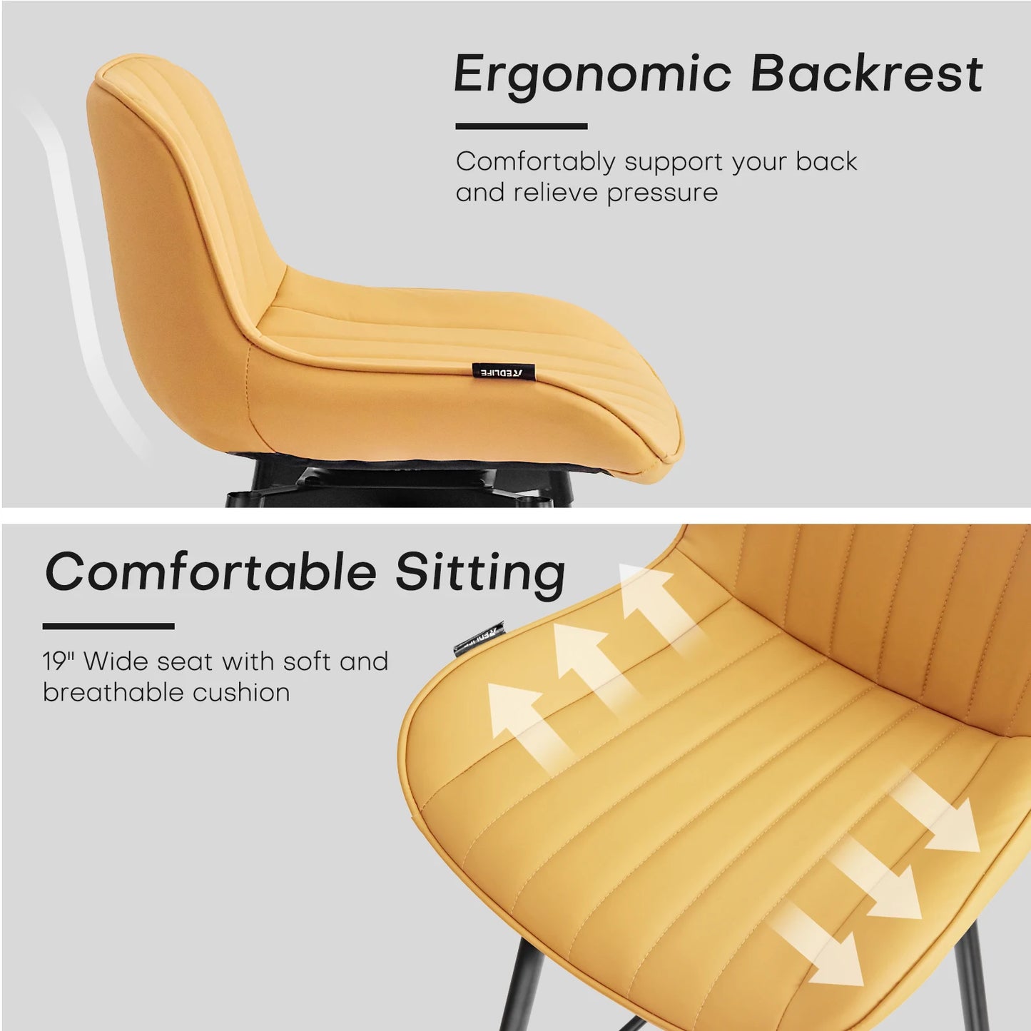 Redlife Swivel Bar Stools Set of 2 Modern Counter Height Dining Chairs