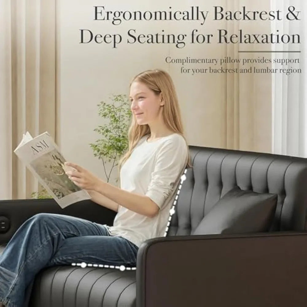 57 Inch Loveseat Sofa Small Faux Leather Couch with USB Ports Modern Design