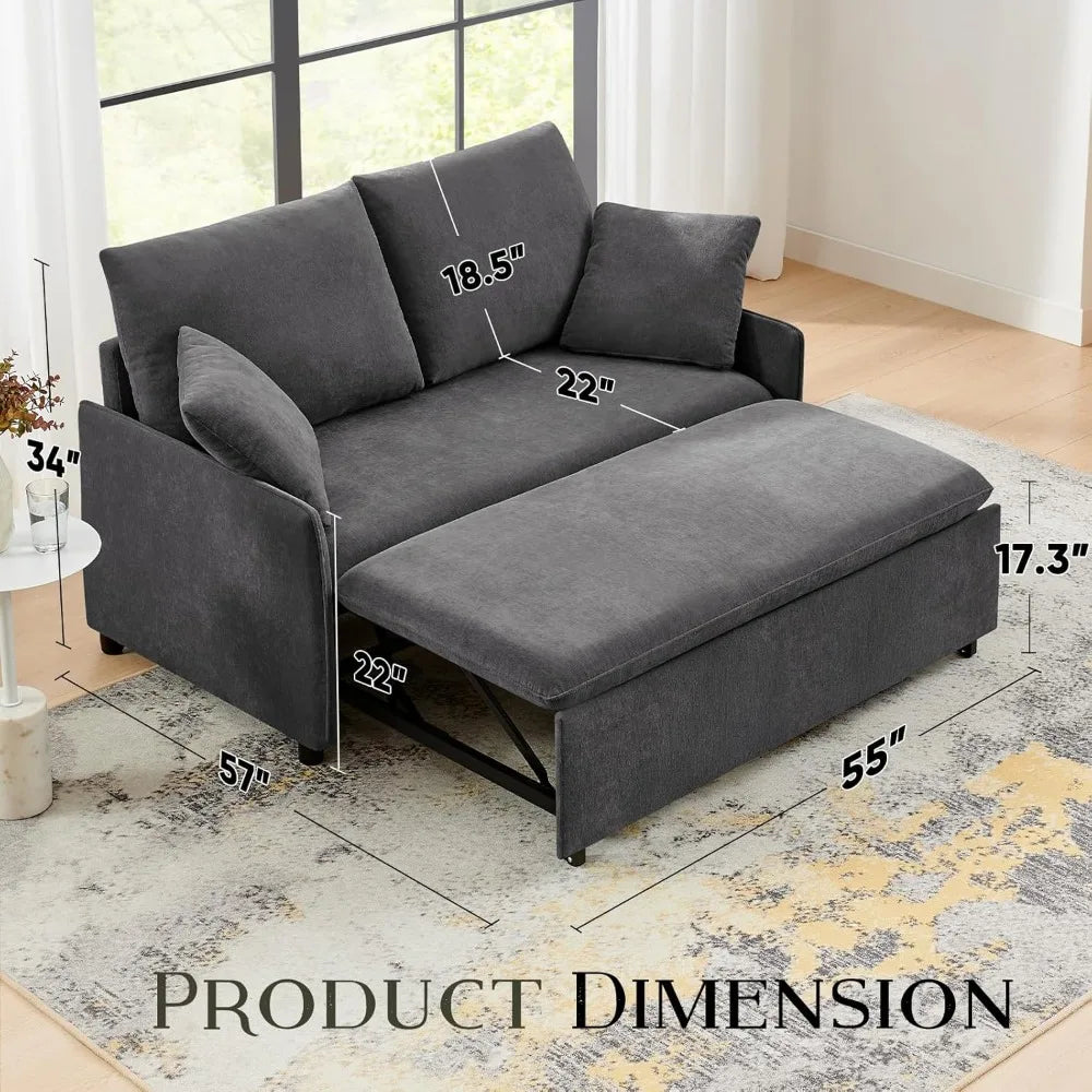 55 Inch Convertible Sleeper Sofa Bed Adjustable Backrest Futon Couch