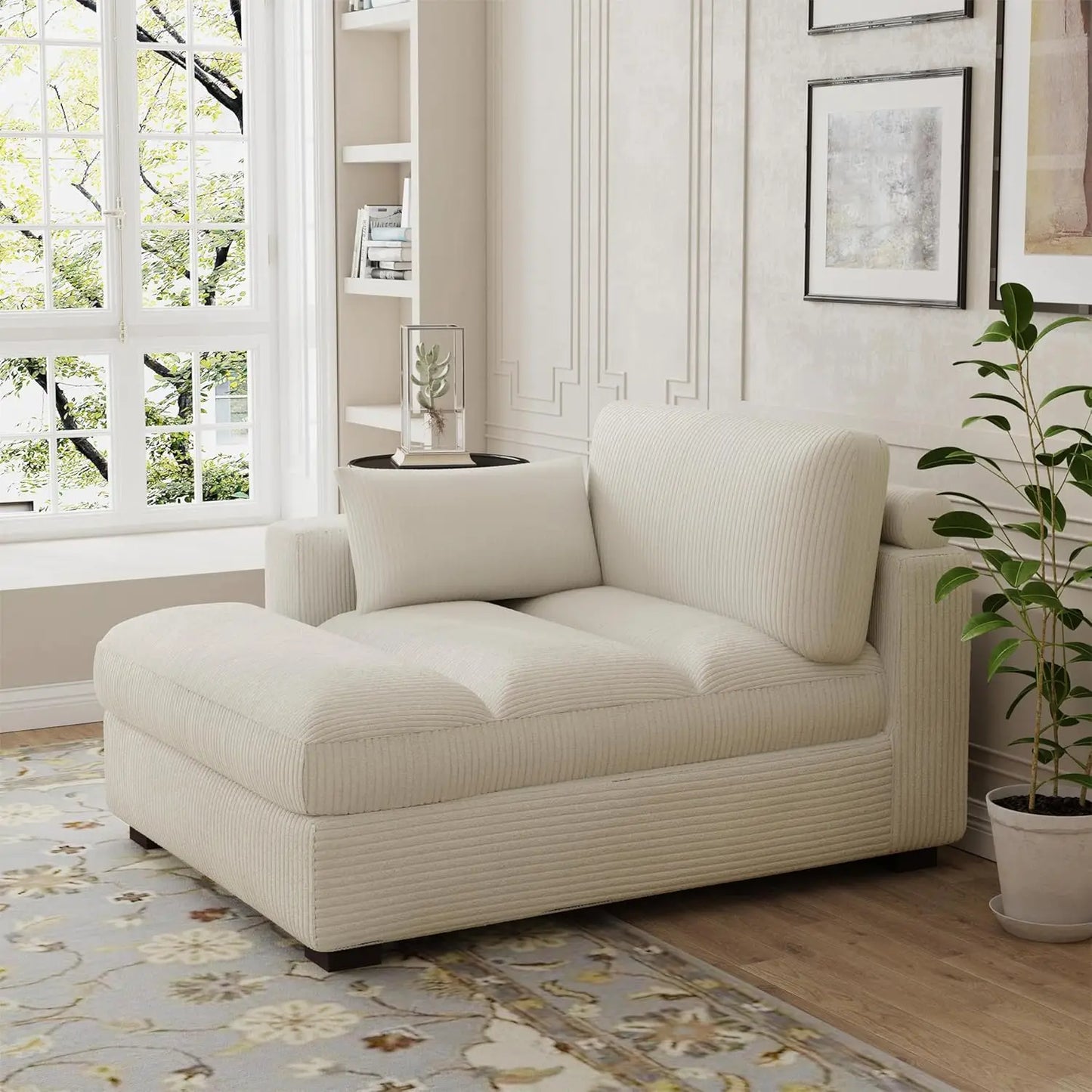 Oversized Corduroy Chaise Lounge Chair with Cushion Indoor Recliner