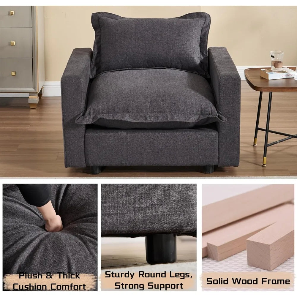 Ljustra 126" Modular Sectional Sofa with Moveable Ottoman Deep Seat Linen Couch