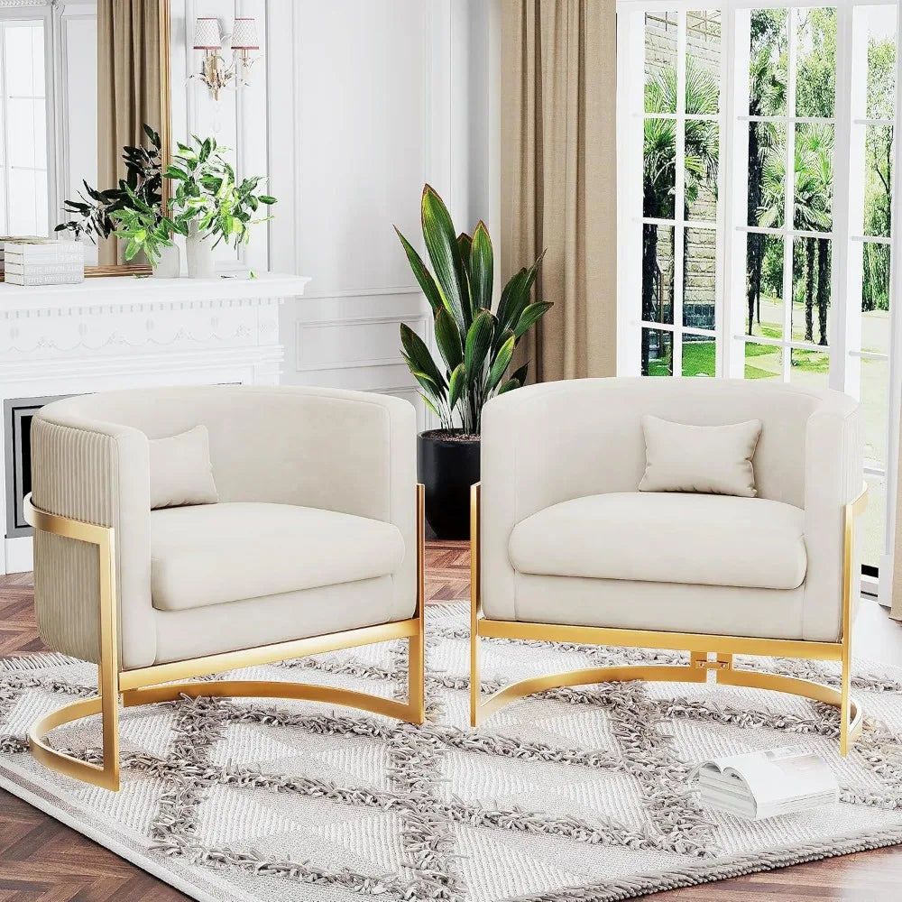Velvet Accent Chair Modern Barrel Chair Gold Legs Upholstered Armchair